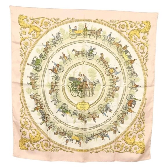 HERMES Carre 90 Scarf ""LA PROMENADE DE LONGCHAMPS"" Silk Pink Auth - Picture 1 of 16